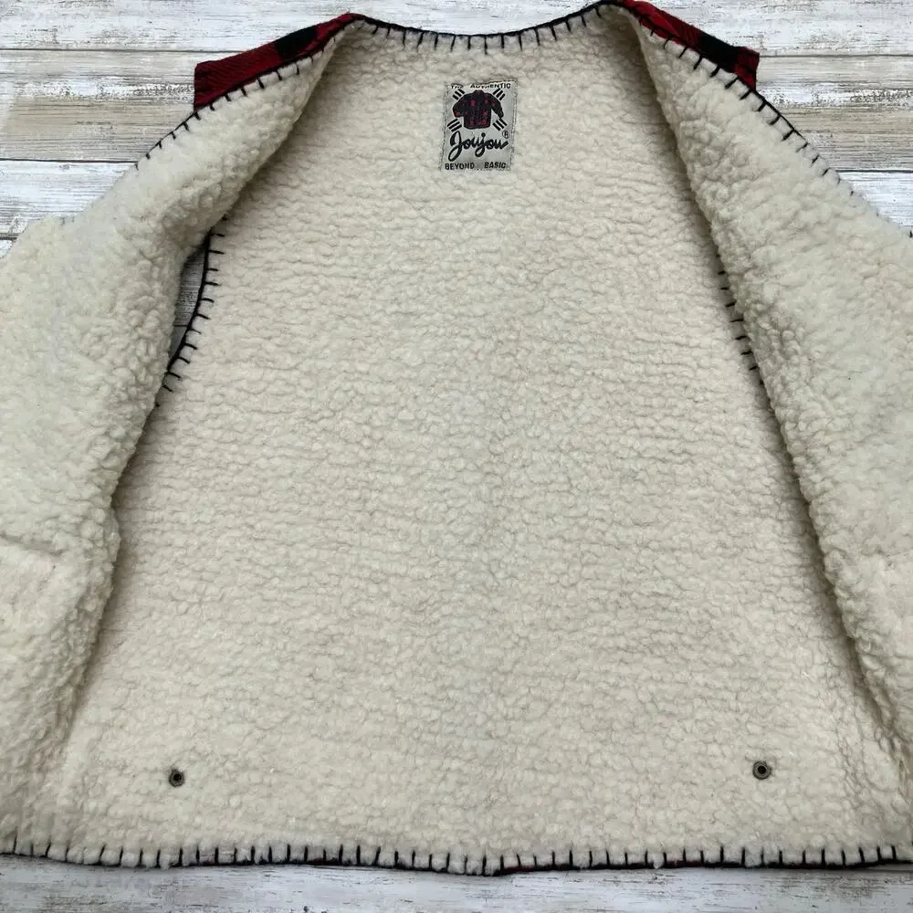 Authentic Joujou Vest Sz‎ M Red Wool Plaid Shearling Zip Up Lined Grandpacore